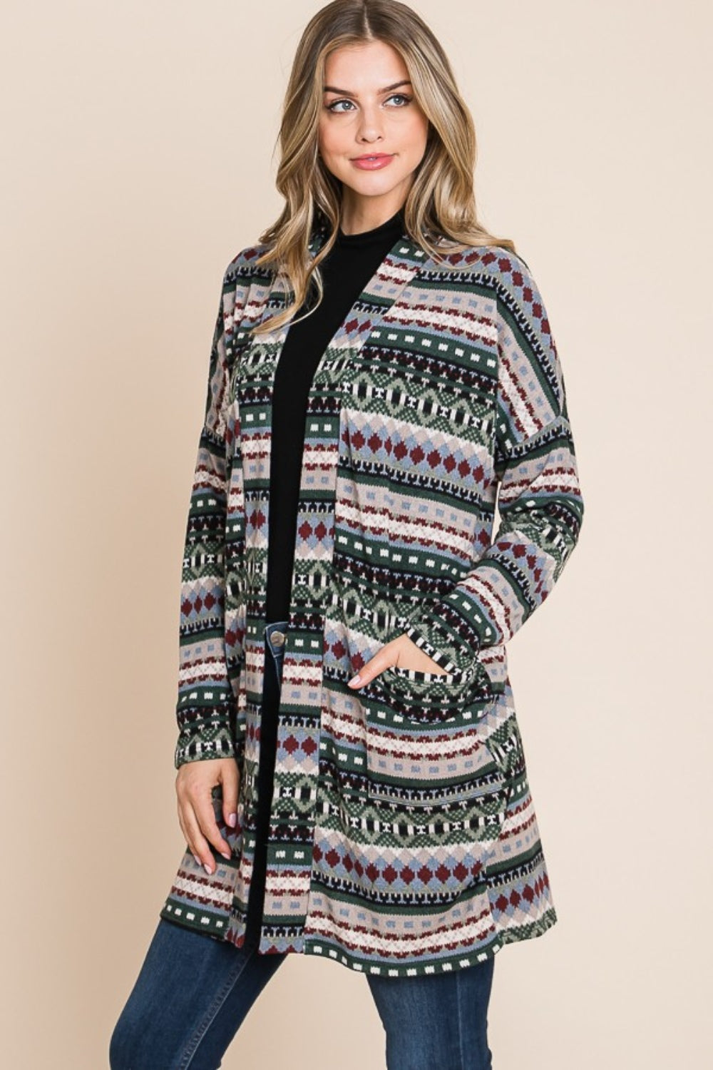 Geometric Open Front Cardigan