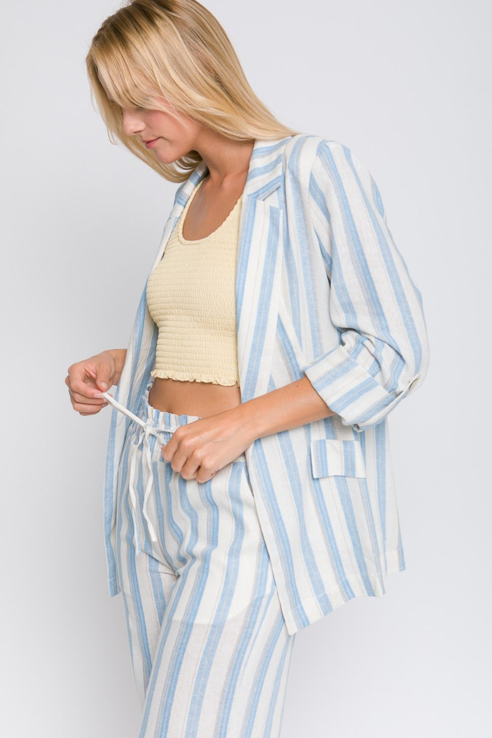 Woven Linen Striped Blazer