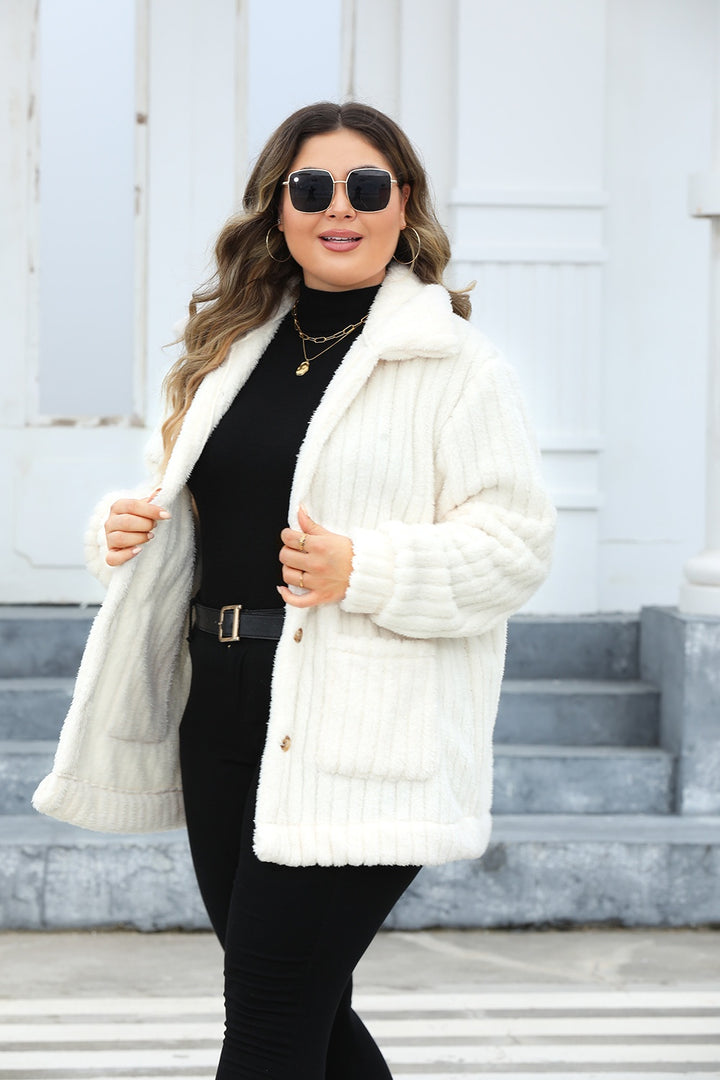 Fuzzy Collared Neck Long Sleeve Jacket