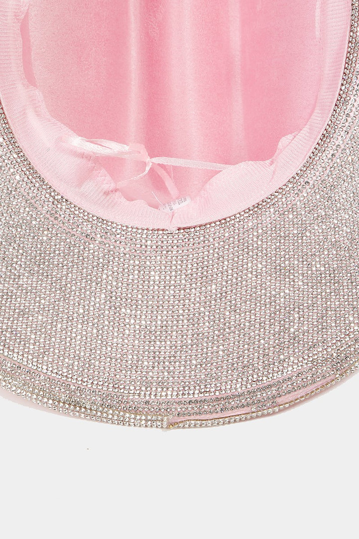 Rhinestone Trim Faux Suede Hat