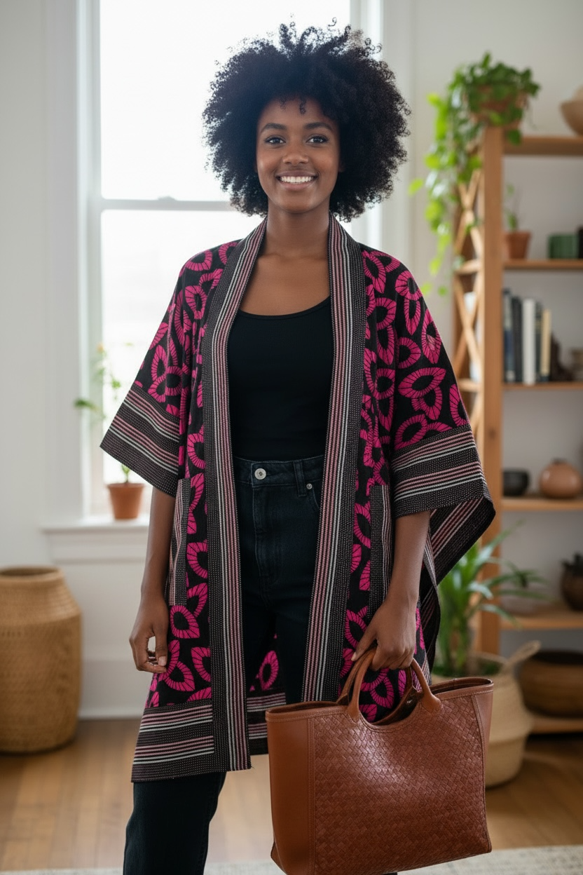 African Women Ankara Kimono In Combination With Aso-Oke