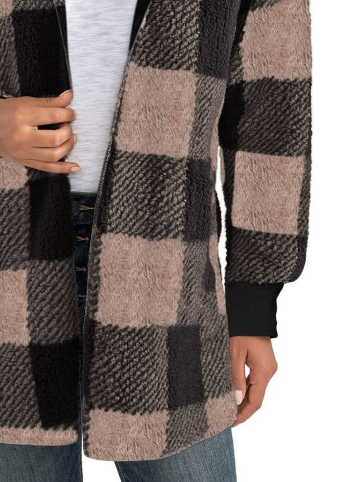 Plaid Long Sleeve Hooded Coat