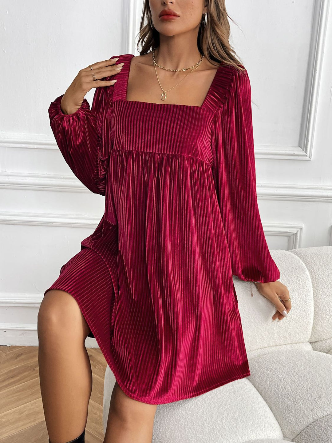 Square Neck Long Sleeve Dress