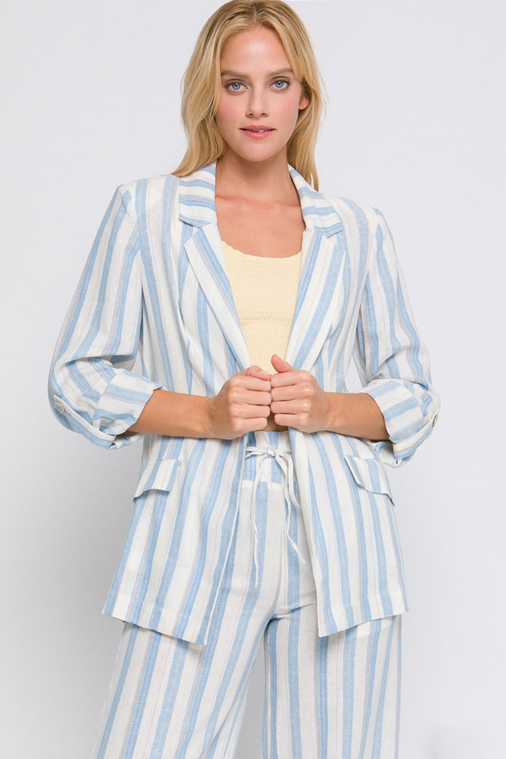 Woven Linen Striped Blazer