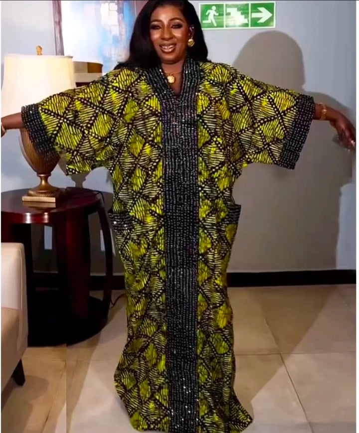 New Fashion Multicolor Africa Elegant Loose Women Print Dress