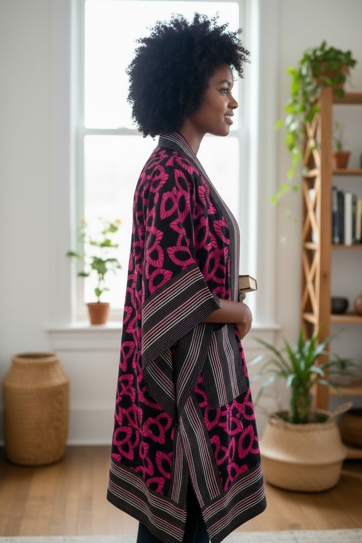African Women Ankara Kimono In Combination With Aso-Oke