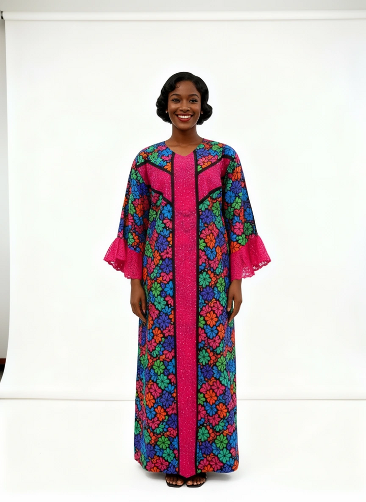 AFRICAN WAX PRINTS ANKARA BOUBOU GOWN STYLE MAXI KAFTAN