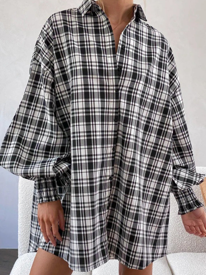 Plaid Lantern Sleeve Shirt