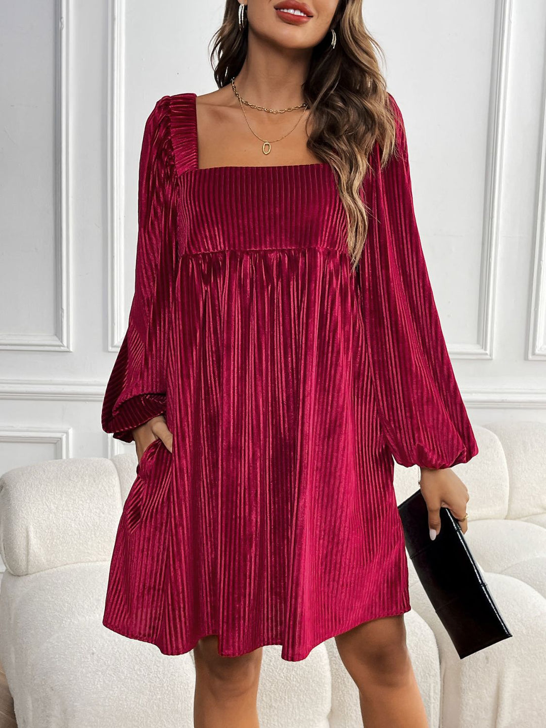 Square Neck Long Sleeve Dress