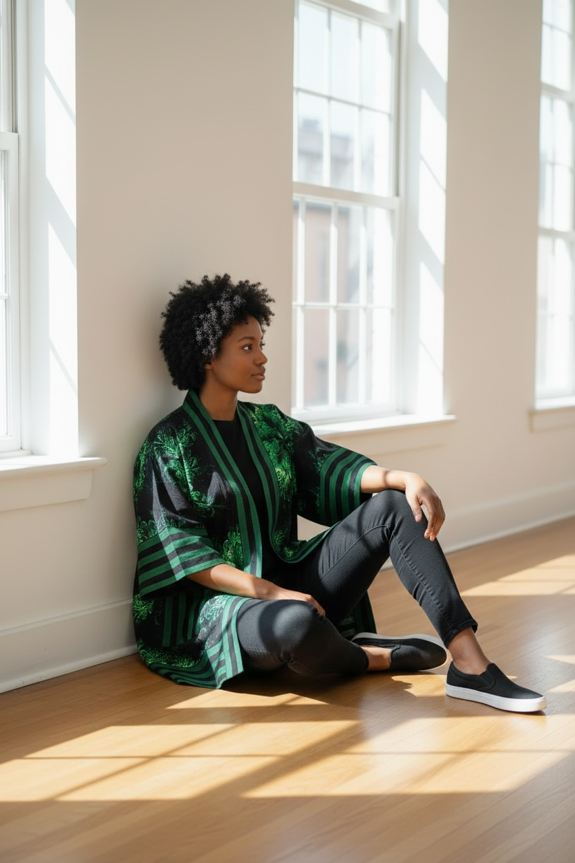 African Women Ankara Kimono In Combination With Aso-Oke