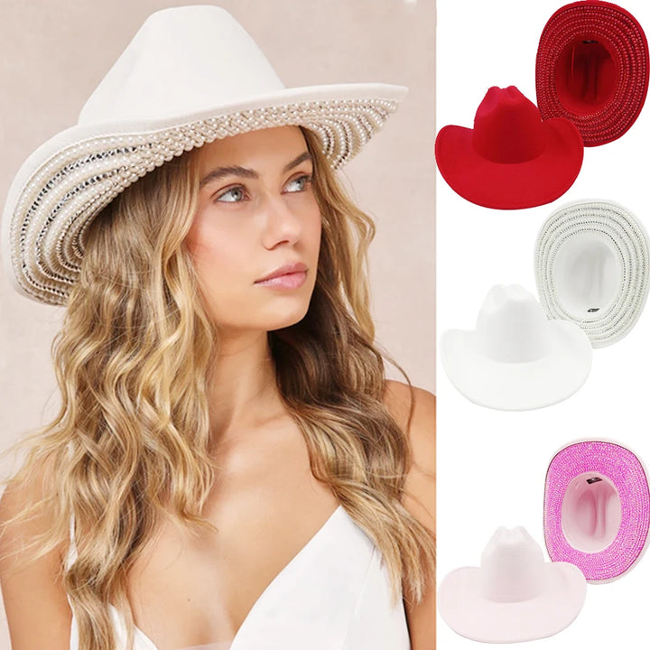 Cowboy Hat with Pearls and Rhinestones