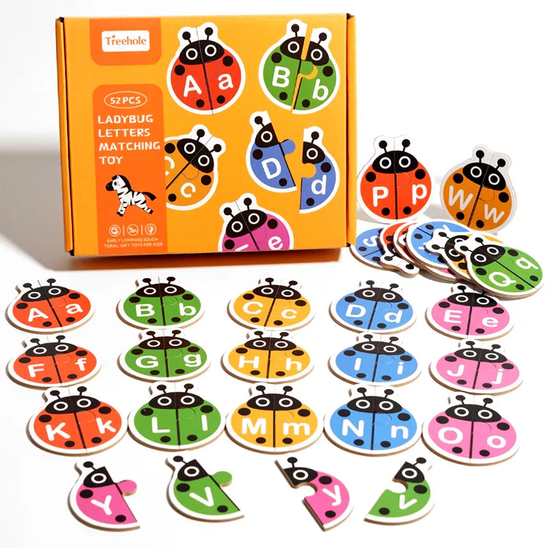 Card Matching Game Jigsaw Puzzles Alphabet Matching Ladybugs Toys for Kids