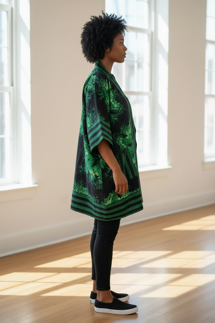 African Women Ankara Kimono In Combination With Aso-Oke