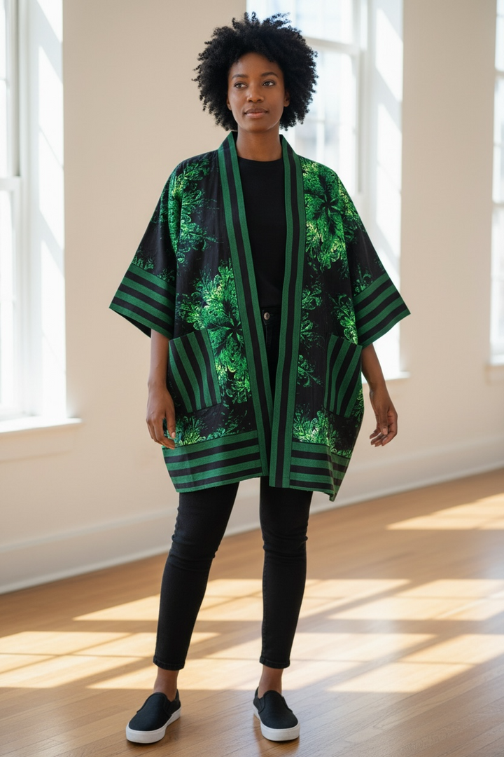 African Women Ankara Kimono In Combination With Aso-Oke