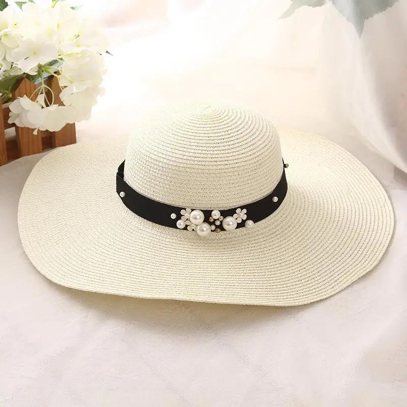 Round Top Raffia Wide Brim Straw Hat