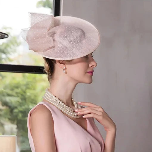 Elegant Pink Linen Pillbox Fascinator