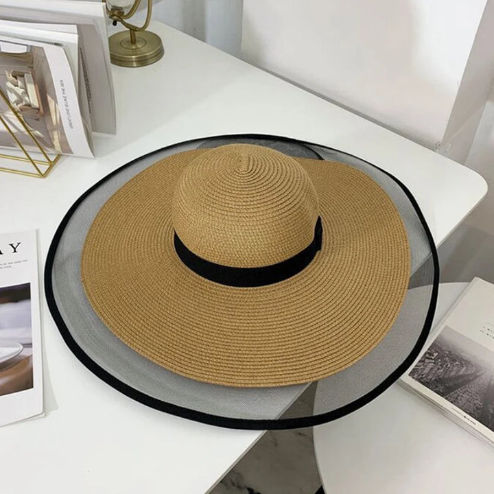 Wide Brim Floppy Straw Hat in Black