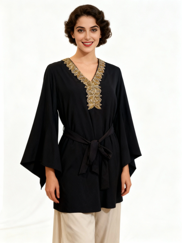 Gold Tube Beads Embellished Women’s Top.