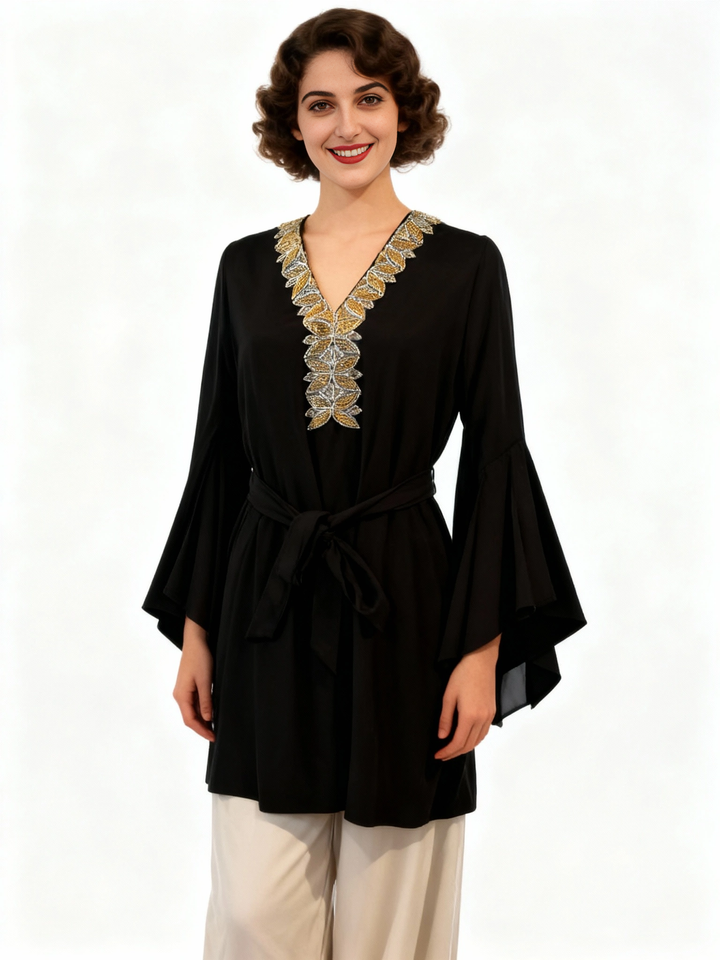 Gold Tube Beads Embellished Women’s Top.