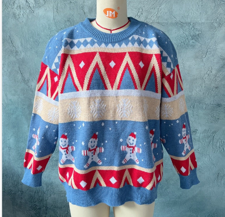 Casual Christmas Sweater Year Theme Round Neck Long Sleeve Pullover