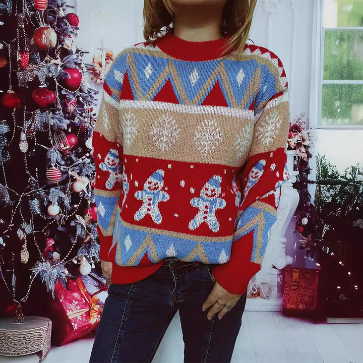 Casual Christmas Sweater Year Theme Round Neck Long Sleeve Pullover