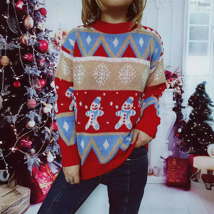 Casual Christmas Sweater Year Theme Round Neck Long Sleeve Pullover