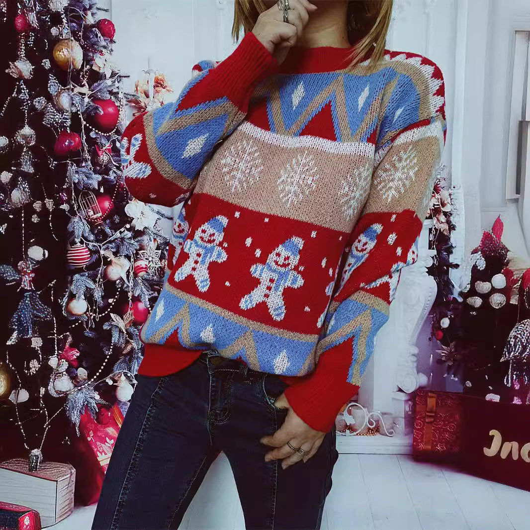 Casual Christmas Sweater Year Theme Round Neck Long Sleeve Pullover