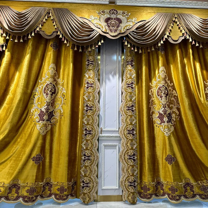 Set of Gold Custom Velvet Curtains with Blackout Lining