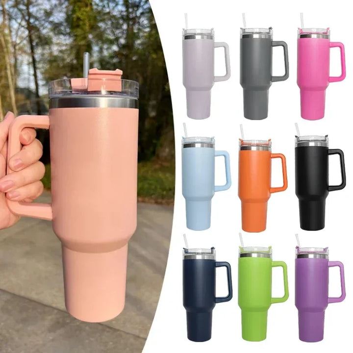 Insulated Mug Tumbler with Handle, Lid, and Straw