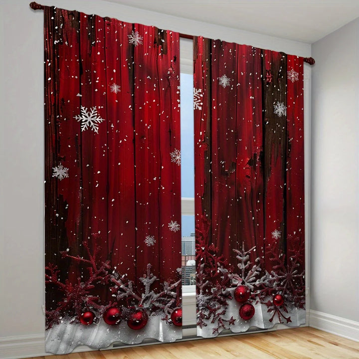 Red Christmas Printed Semi-Blackout Curtain Panels