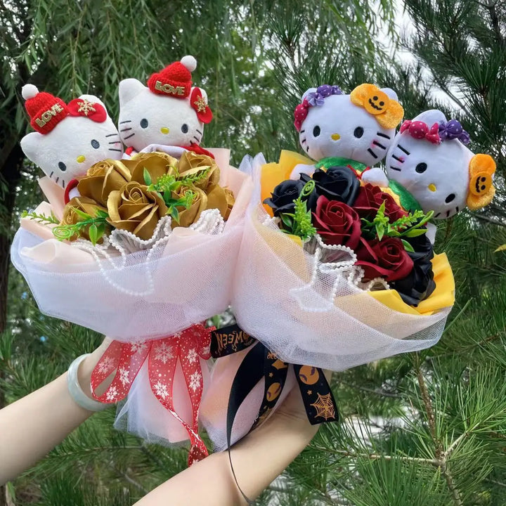 Kitty Cat Dolls With Artificial Flowers