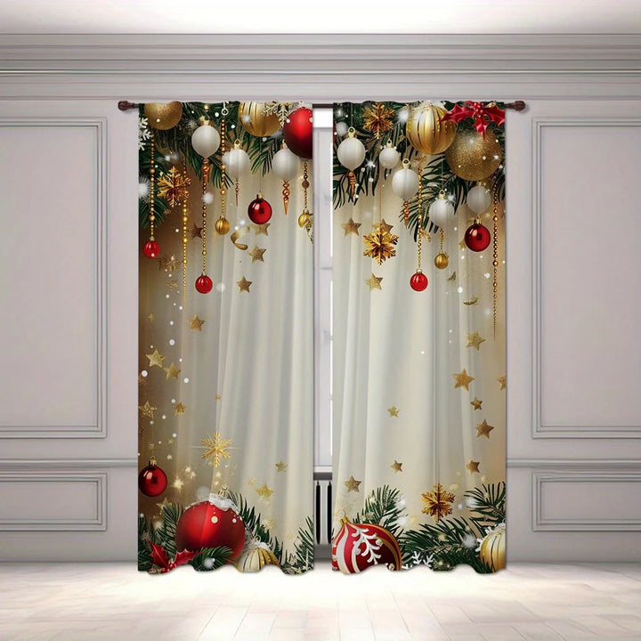 Red Christmas Printed Semi-Blackout Curtain Panels