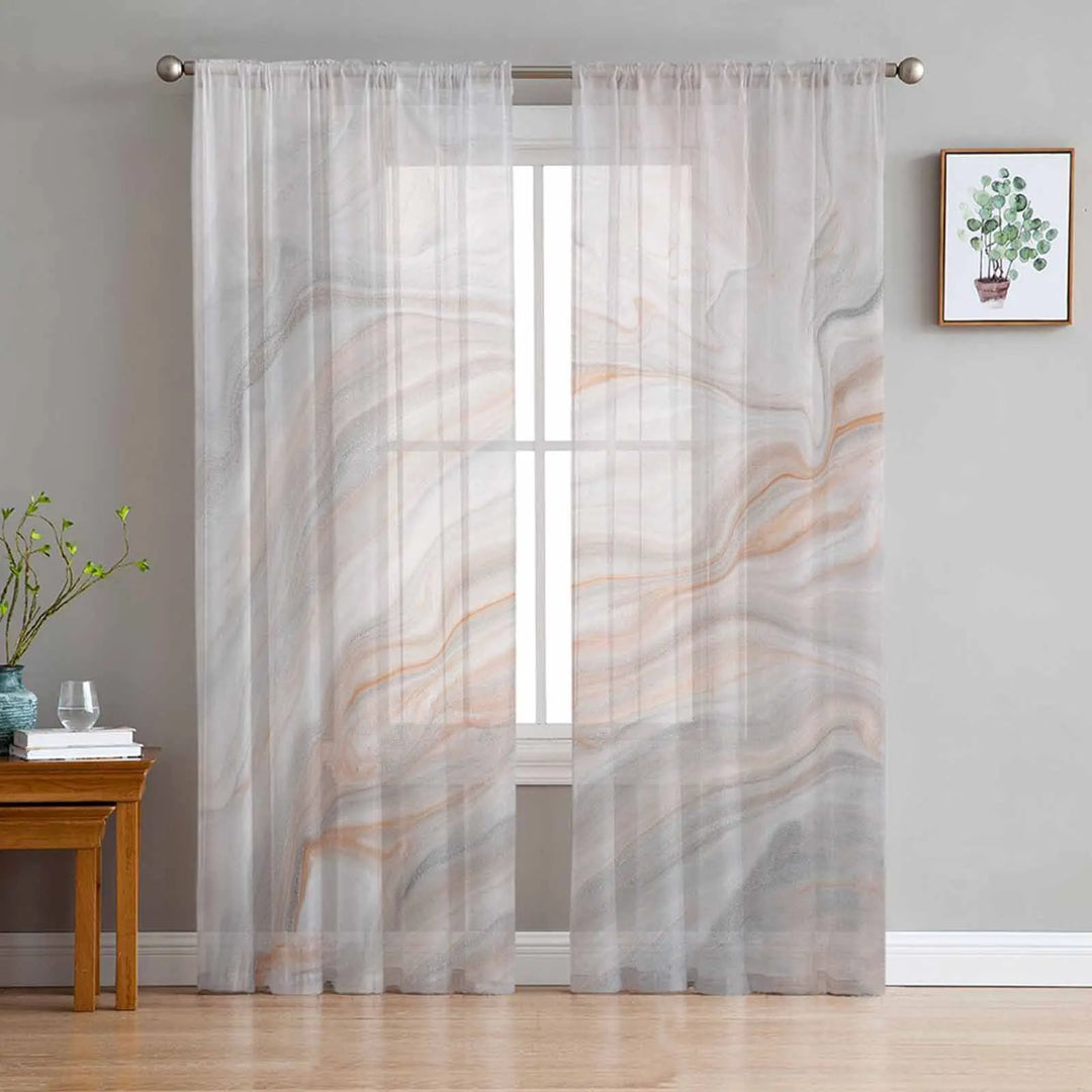 Set of Marble Turquoise Curtains with Tulle