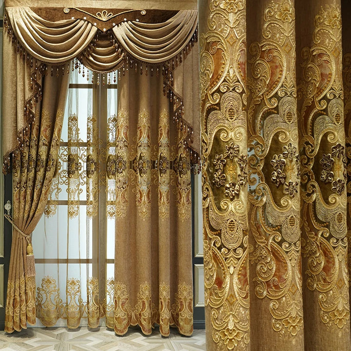 American-style luxury embroidery chenille blackout curtain