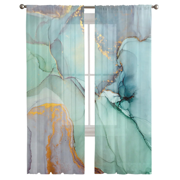 Set of Marble Turquoise Curtains with Tulle