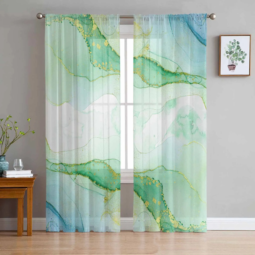 Set of Marble Turquoise Curtains with Tulle