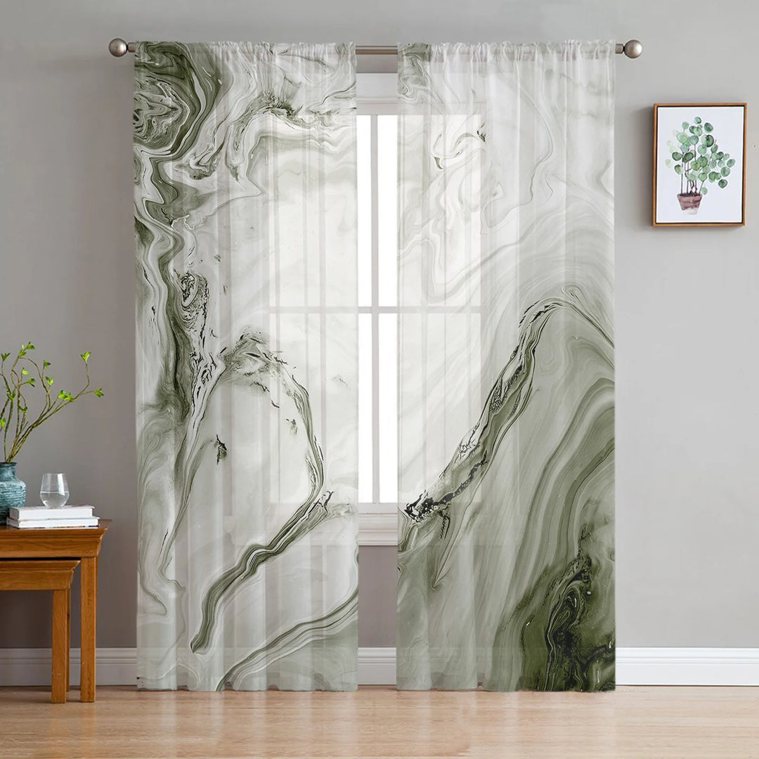 Set of Marble Turquoise Curtains with Tulle