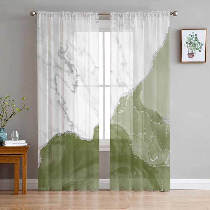 Set of Marble Turquoise Curtains with Tulle