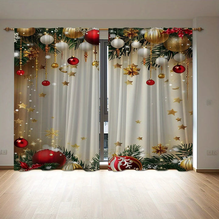 Red Christmas Printed Semi-Blackout Curtain Panels