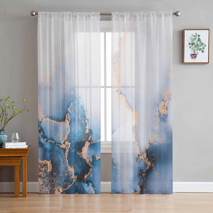 Set of Marble Turquoise Curtains with Tulle