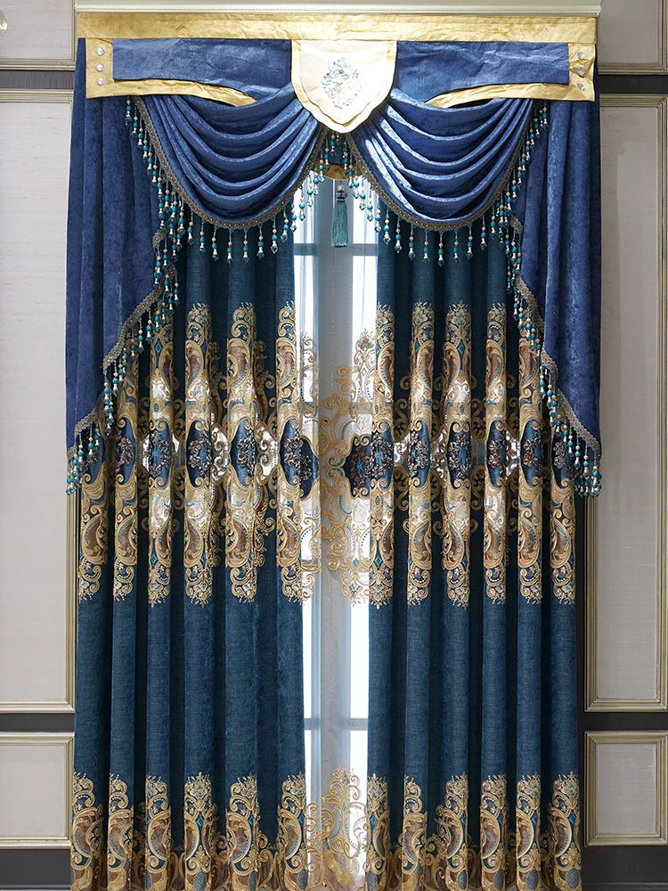 American-style luxury embroidery chenille blackout curtain