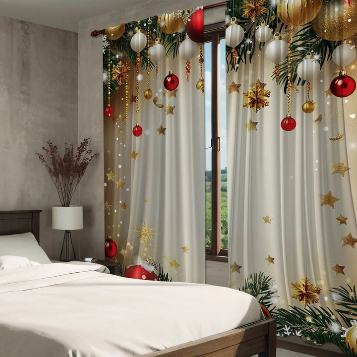 Red Christmas Printed Semi-Blackout Curtain Panels