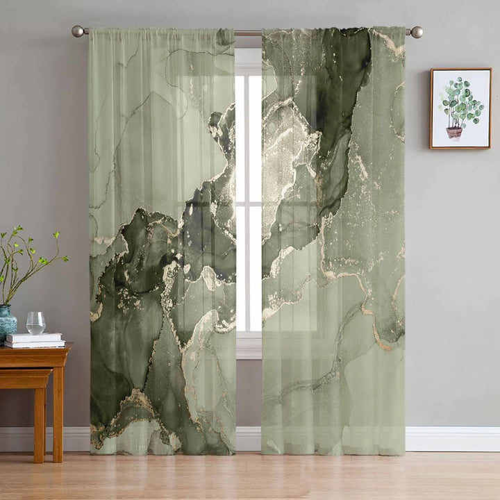 Set of Marble Turquoise Curtains with Tulle