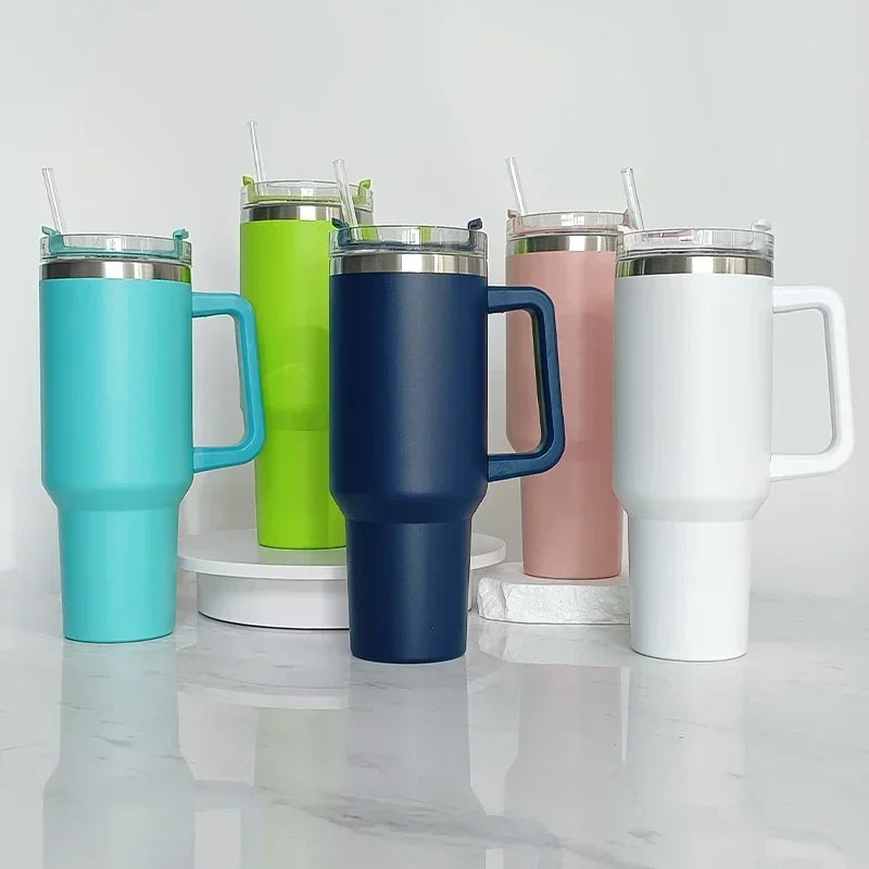 Insulated Mug Tumbler with Handle, Lid, and Straw