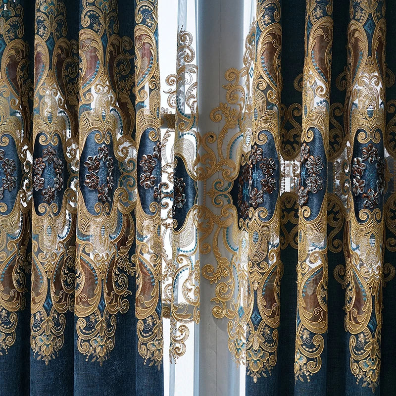 American-style luxury embroidery chenille blackout curtain