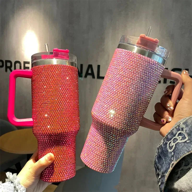 Rhinestone Embellished Thermos Cup with Handle