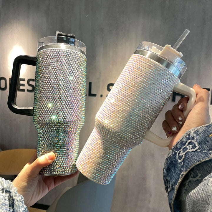 Rhinestone Embellished Thermos Cup with Handle