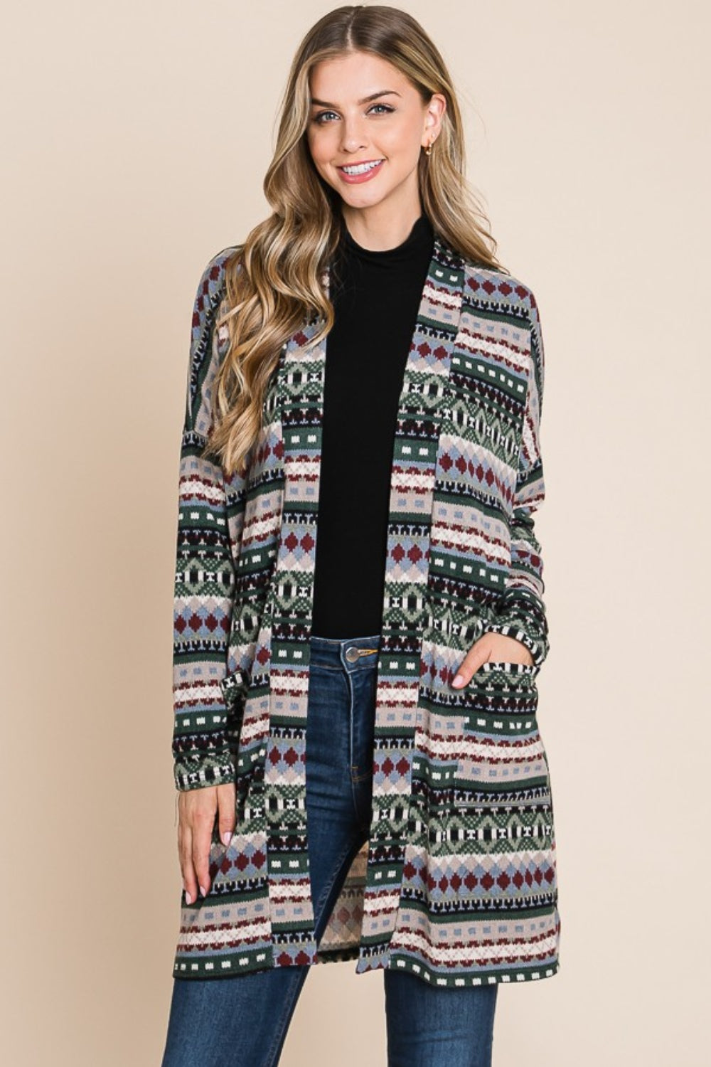 Geometric Open Front Cardigan