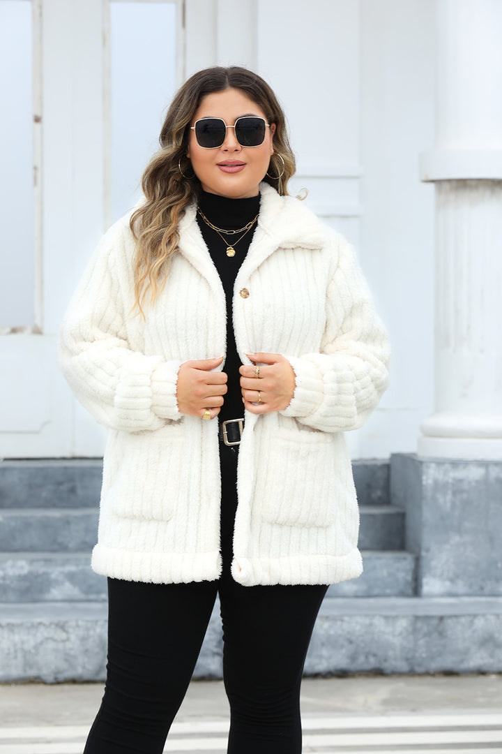 Fuzzy Collared Neck Long Sleeve Jacket