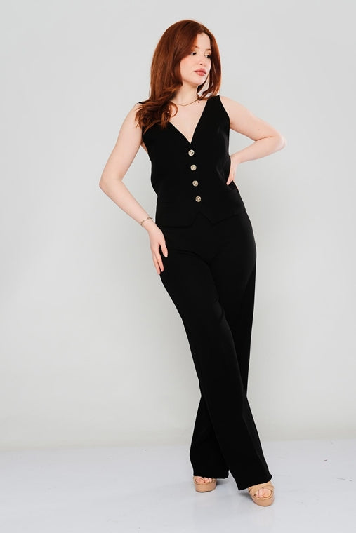 High-waist Black Elegant Wide-leg Pant